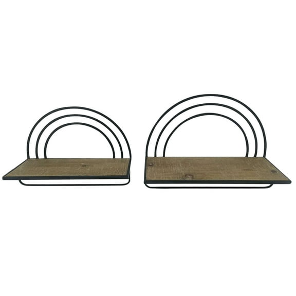 Rainbow Style Wall Mounted Shelf for Home Decor - Modern Hanging Wood and Metal Frame Storage Organizer for Living Room or Entryway - Wall Shelf for Pictures - Set of 2, 20", 16", White & Brown