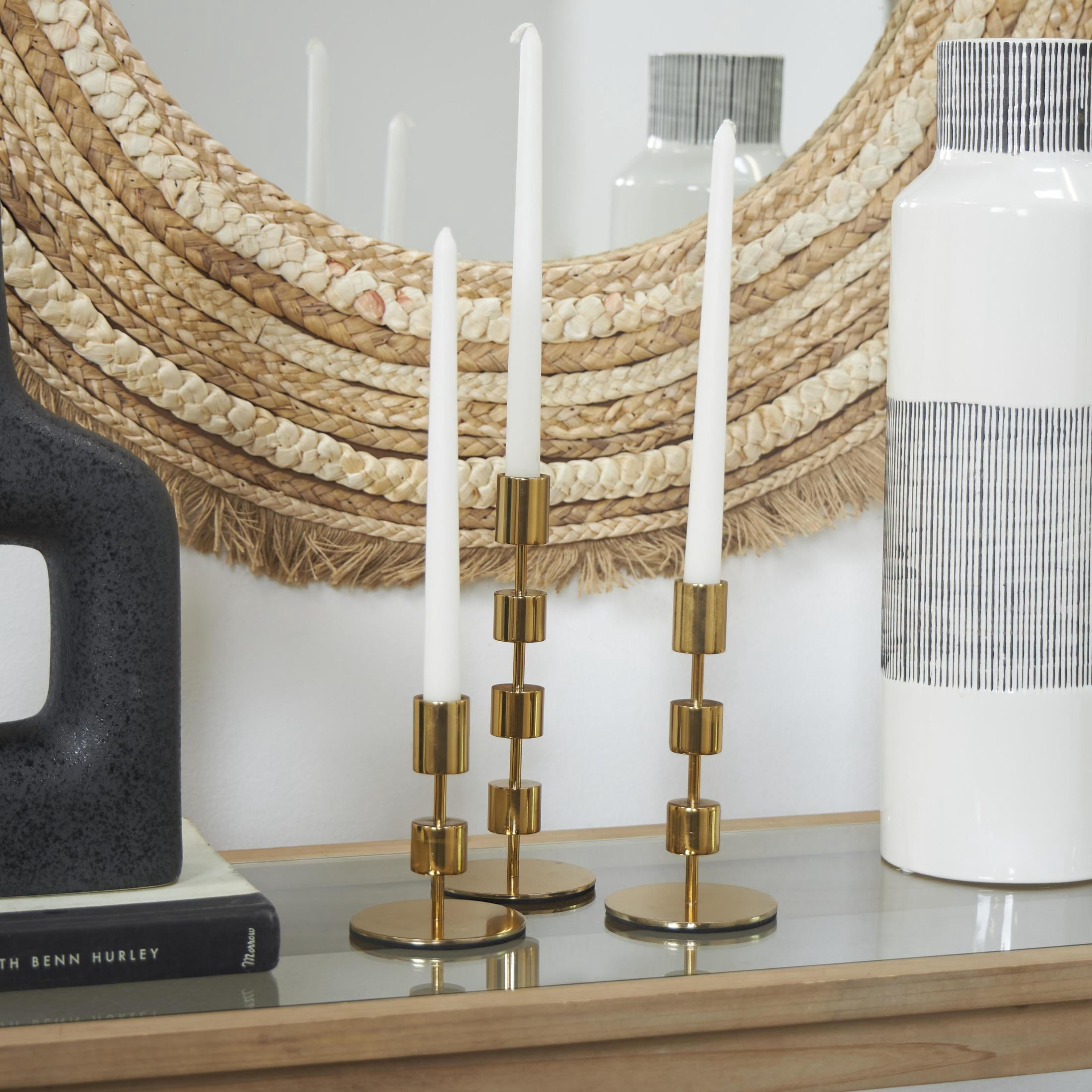 DecMode 4 Candle Gold Aluminum Metal Abstract Floating Block Candle Holder with Rounded Base, Set of 3