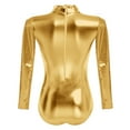 thumbnail image 3 of IBTOM CASTLE Women's Dance Ballet Leotards Long Sleeve Metalic Shiny Leather Turtleneck Gymnastics One Piece Lycra Bodysuits Dancewear 2XL Gold, 3 of 8
