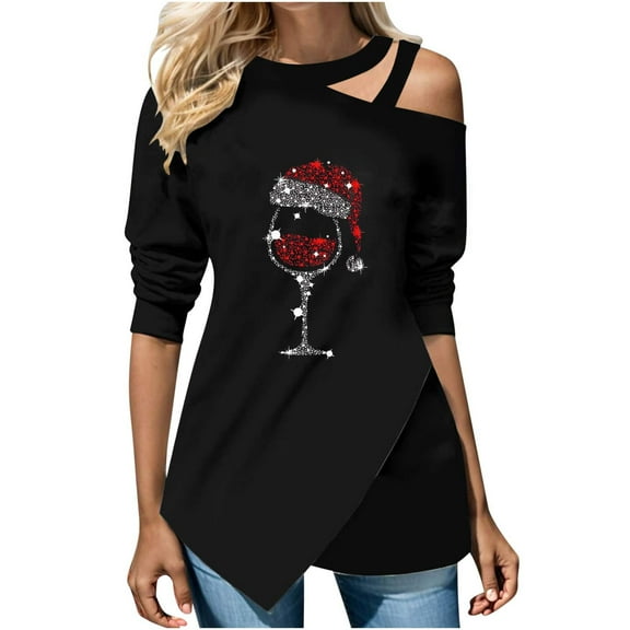 Honeeladyy Womens Irregular Sweatshirt,Fashions Strapless Long Sleeve Printed Soft Lightweight Top for Work Thanksgiving Gift