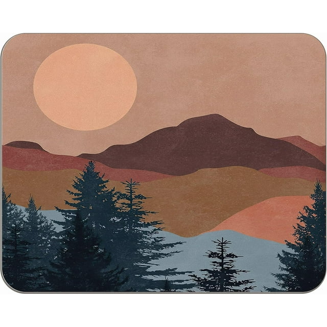 Abstract Boho Terracotta Sunset Mountain Mousepad 9.5x7.9in Non-Slip Rubber Base Square Desk Decor Perfect Gift for Boho Lovers Office & Home