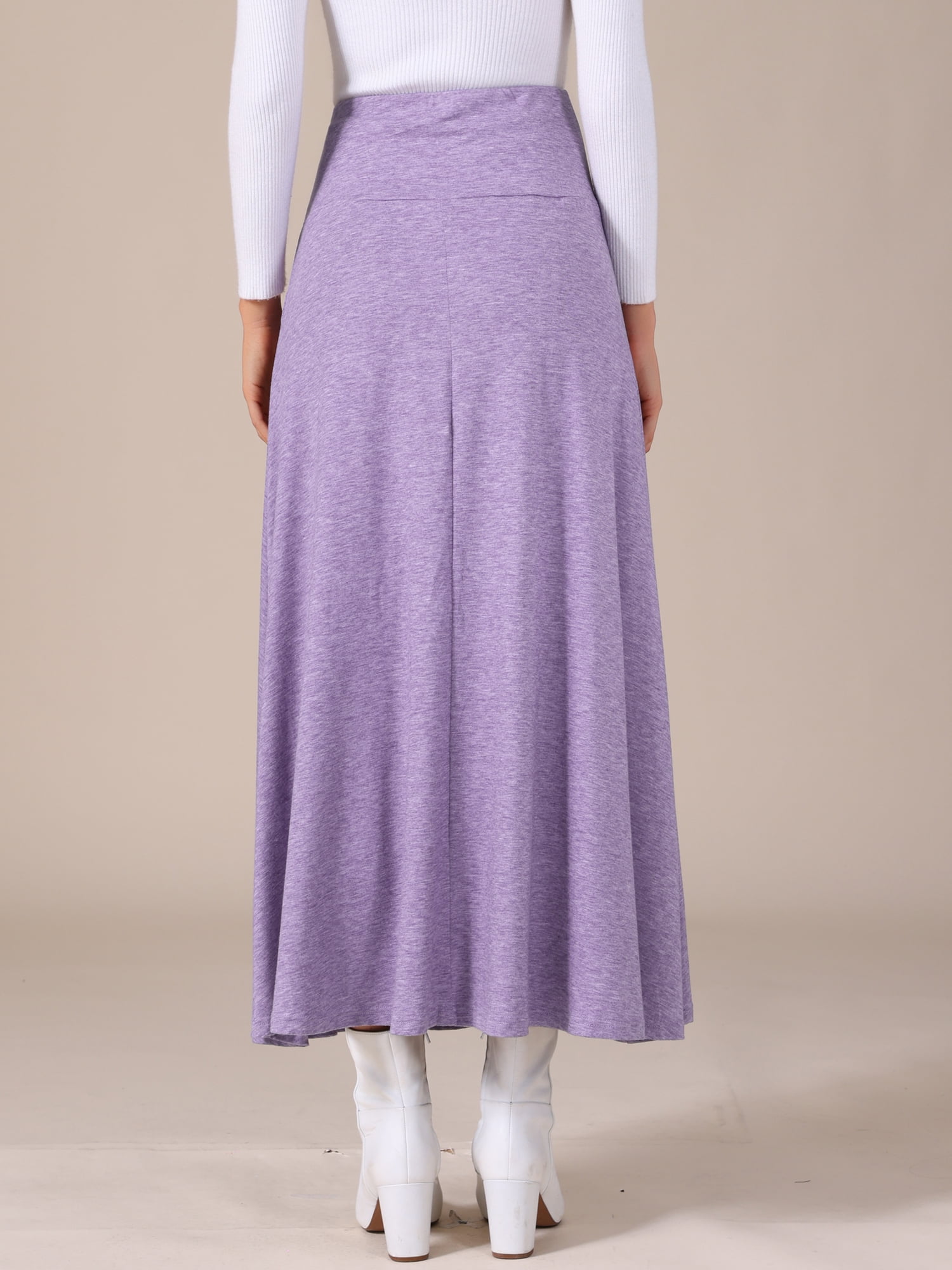 DARING DIVA Women's Foldable High Waist Flowy Flare Maxi Skirts M Purple
