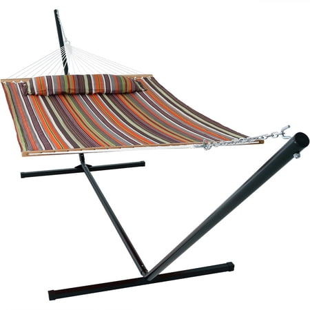 Sunnydaze 2-Person Polyester Spreader Bar Hammock with Stand 400 lb Capacity - Canyon Sunset