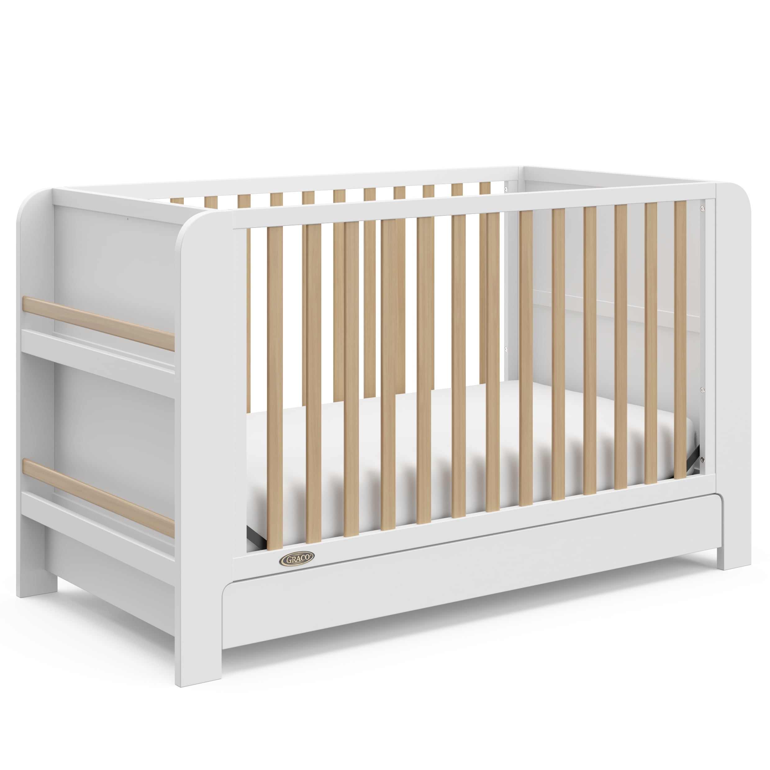 Graco Read-with-Me 4-in-1 Convertible Baby Crib with Drawer, White with Driftwood