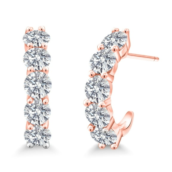 Gem Stone King 18K Rose Gold Plated Silver White Lab Grown Diamond Earrings for Women | 2.70 Cttw | Gemstone Birthstone | Round 4MM | DEF Color | VVS-VS Clarity