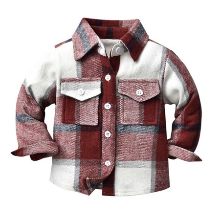 Boys Casual Long Sleeve Plaid Button Down Shirt for Children (2-14 Years) Red 70
