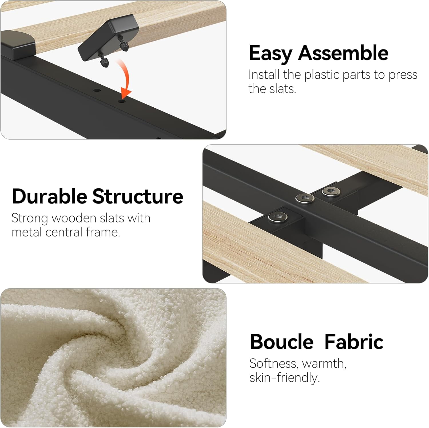 Huisuilinss Twin Size Bed Frame,Full Bed Frame With 2 Drawers,Storage Headboard,Boucle Upholstered Platform Bed Queen With Bookcase,Easy Assembly,No Box Spring Needed