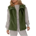 thumbnail image 2 of Women's Fleece Vest Outerwear Sleeveless Lightweight Zip Jackets Warm Soft Vests with Zipper Pockets Army Green M, 2 of 9