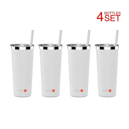 - Holiday Season | 4 Pack SimpleHH Vacuum Insulated Coffee Cup | Double Walled Stainless Steel Tumbler with straw | Travel Flask Mug | No Sweating, Keeps Your Drink Hot & Cold| 22oz(650ml) | White
