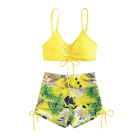 Henpk Summer Dresses for Women Striped T Shirt Dress Casual Midi Dress Short Sleeve Sundress with Pockets Conservative Print Stripe Strappy Sexy Set Two Piece Swimsuits Swimdress Yellow XL