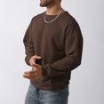 thumbnail image 5 of Men's Solid Color Long Sleeve Crew Neck Sweatshirt Basic Ribbed Knitted Jumper Tops Brown XXL, 5 of 6