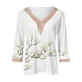 thumbnail image 5 of LEAVINGSUO Long Sleeve Shirts for Women, Fall Womens Tops Fashion Women's Summer V-Neck 3/4 Sleeve Print Casual T-Shirt Blouse, 5 of 5