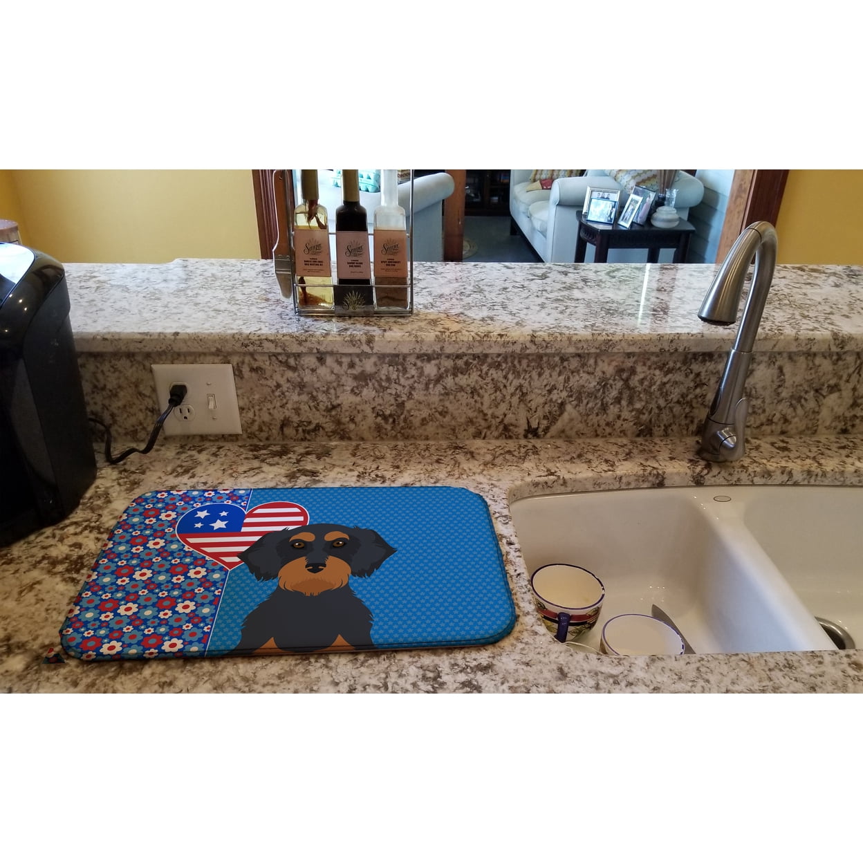 Wirehair Black and Tan Dachshund USA American Dish Drying Mat