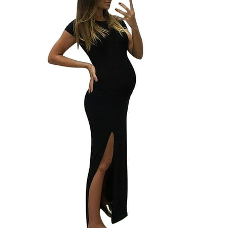

Staron Women Solid Short Sleeve Bodycon Open Fork Pregnancy Maternity Dress
