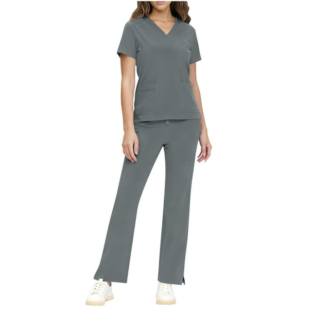 RXMEKW Robe à Manches Courtes pour Femmes, Ensemble d'Uniforme d'Infirmière Confortable avec Col en V et Poches