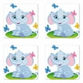 thumbnail image 1 of Nursery Coaster Set of 4, Baby Elephant Sitting on the Meadow in Spring Time with Butterflies, Square Hardboard Gloss Coasters, Standard Size, Baby Blue Pink Green, by Ambesonne, 1 of 2