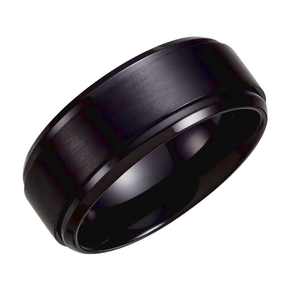 Black Titanium Size 10.5 9mm Polished Ridged Band Ring Ring for Women and Men