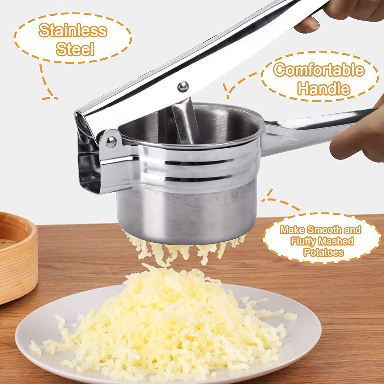 Potato Ricer ruit and Vegetables Masher ood Ricer Large Capacity 420ml 100 Stainless Steel with 3 Interchangeable Ricing Discs Silver Walmart