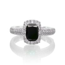 2 Carat Vintage Halo Black Diamond and Diamond Engagement Ring on 10k White Gold