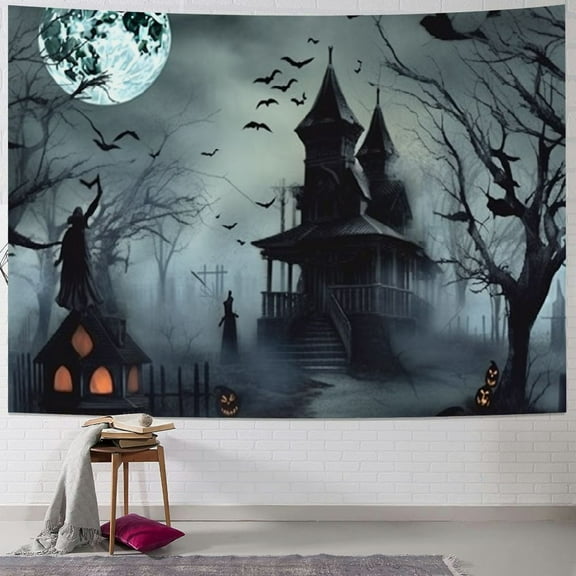 Fenyluxe Graveyard Full Moon Gothic Art Print Tapestry Wall Hanging for Home Decor Living Room Bedroom Dorm 40x30inch
