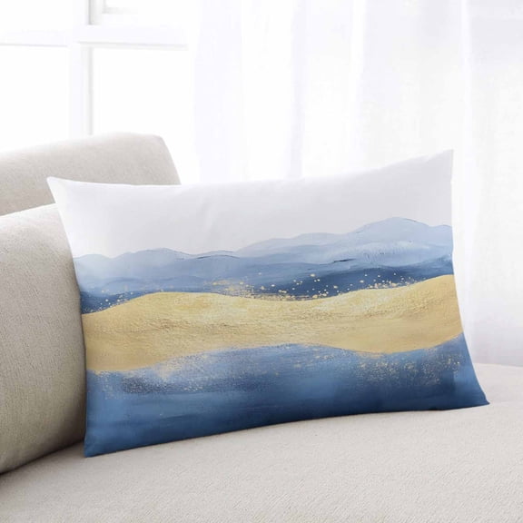 Blue Yellow Throw Pillow Cover, Pillowcase Protectors with Zipper, Breathable Decorative Lumbar Pillow Case Cover, Modern Abstract Art Waves Pillow Shams for Couch Sofa 12x20Inch