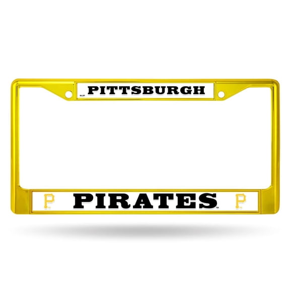 Pittsburgh Baseball Pirates Chrome Metal (Yellow Painted) License Plate Frame
