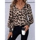 thumbnail image 5 of Blusa Holgada de Abullonada y Cuello en V para Mujer, Estilo Casual, Dulce y . Marrón M, 5 of 9
