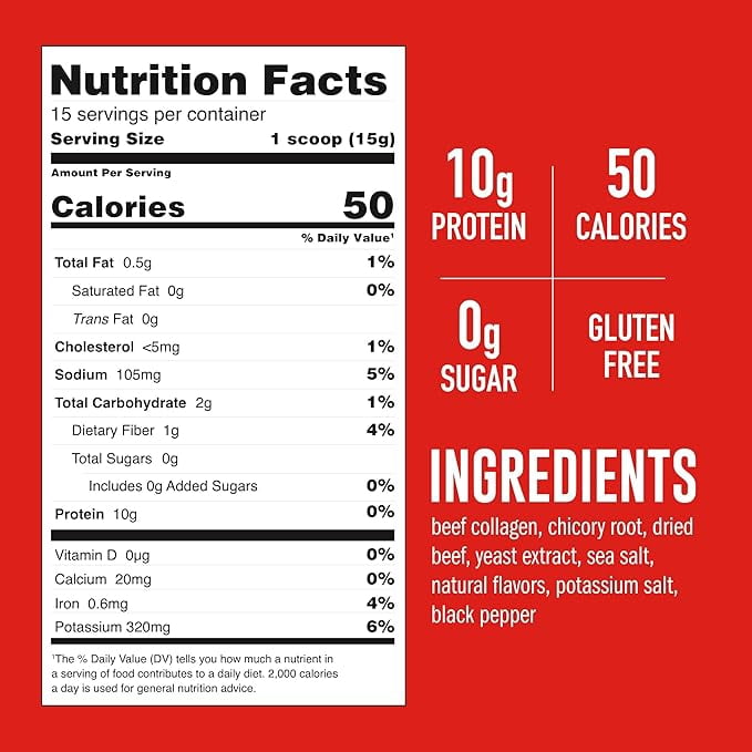 LonoLife Low Sodium Beef Bone Broth Powder Mix | Grass-Fed, 10g Protein | Collagen-Rich, Keto & Paleo Friendly | Natural Ingredients | 8oz Bulk Pouch (15 Servings)