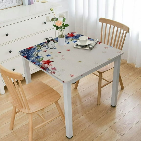 nygtbtfer Fitted Tablecloth with Elastic Edge Poppy Flower Patio Table Cover Cloth American Flag Tablecloth for Party Fits Tables up to 36*36