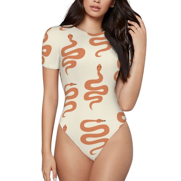 Balery Hand Drawn Snake Body de cuello redondo de manga corta para mujer Tops de manga corta Tops básicos-X-Large