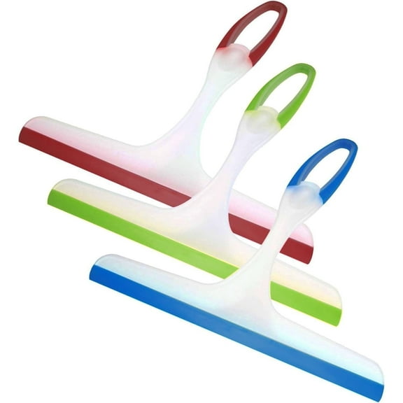 OFEFE 3 PCS Hand Held Rubber Glass Shower Squeegee With Hanging Hole for Glass Door, Car Windows - Multifunctional Tool [3-Pack,Blue, Green, Red]