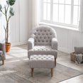 thumbnail image 7 of Accent Chair with Ottoman Set, Modern Linen Button-Tufted Upholstered Lounge Chair with Footrest Comfortable Armchair with Solid Wood Legs Leisure Single Sofa Chair for Living Room, Gray, 7 of 7