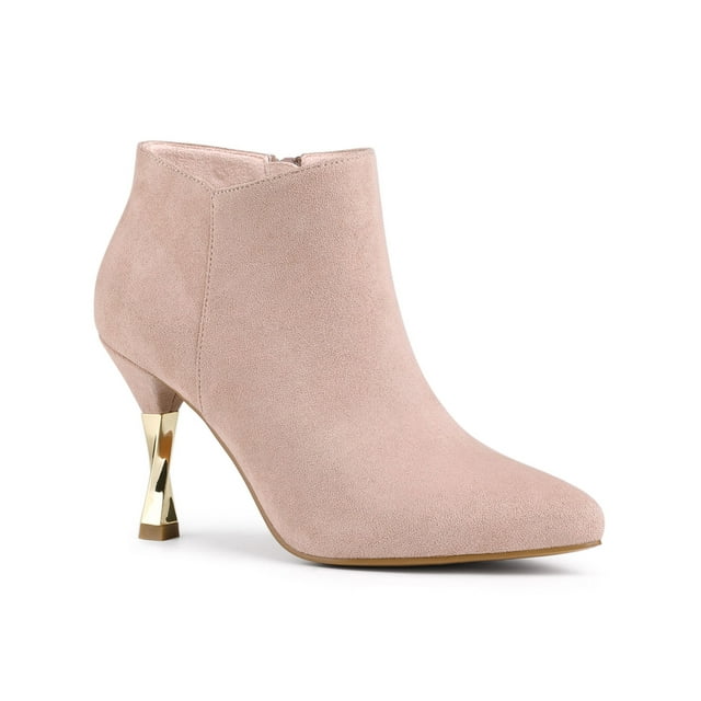 BLISSFUL STEP Bottines à Talons Aiguilles Pointus pour Femmes, Fermeture Éclair, Rose Poussière 10