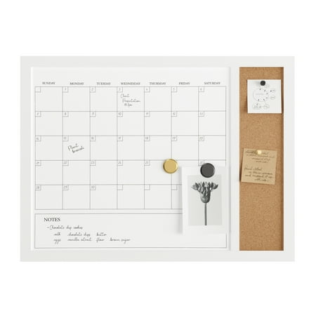 Martha Stewart - Everette Dry Erase Magnetic Monthly Calendar/Cork Board - 24x18 - White Woodgrain