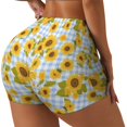 thumbnail image 2 of Kdxio Blue White Plaid Sunflower Print Workout Shorts for Women Seamless Soft Smooth Gym Yoga Scrunch Active Shorts, 2 of 5