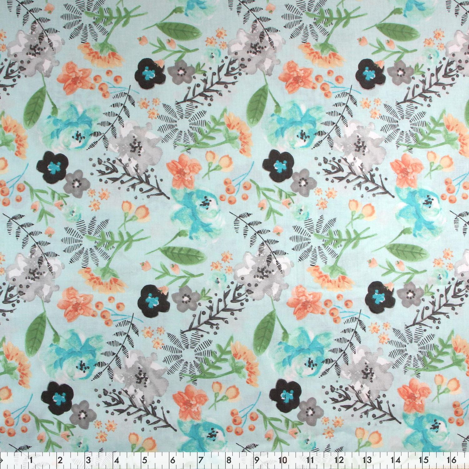 Fabric Creations Light Blue with Wild Desert Flowers Fat Quarter Pre-Cut Fabric - 18" x 21" / 45cm x 53cm
