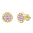 thumbnail image 1 of Dazzlingrock Collection Round Pink Sapphire Floral Style Screwback Stud Earrings for Women (Color Pink, Clarity Highly Included) in 14K Yellow Gold, 1 of 4