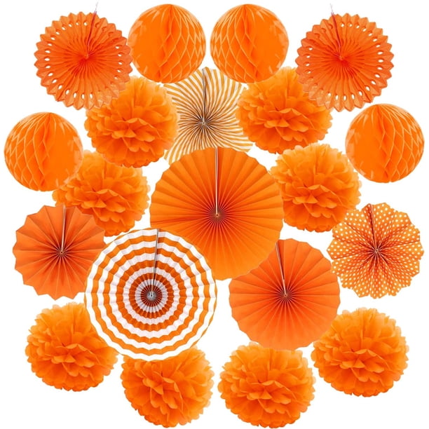 20 pompones de papel de seda, abanicos de papel y bolas de nido de abeja, kit de papel decorativo para cumpleaños, bodas, baby shower, fiestas, decoración del hogar, color naranja Namotu HFP-0579-1