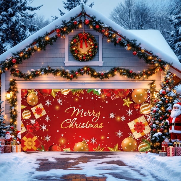 Decoraciones navideñas, adornos navideños, regalos navideños Garaje navideño Fondo festivo Tela Accesorios de fotografía Tela colgante navideña Tela colgante de fibra de poliéster