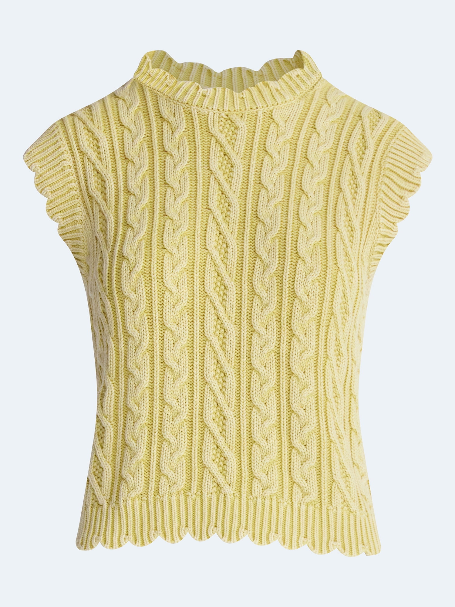 Free Assembly Women's Scalloped Cable Knit Cotton Vest, Sizes XS-XXL