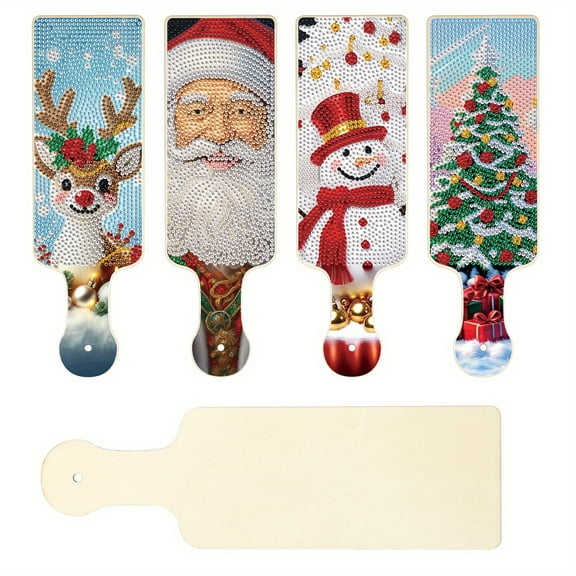 4pcs 5D Diamond Painting Kit Cutting Board, Christmas Tree & Reindeer DIY Wooden Tray for Desserts, Cheese & Snacks, Handmade Rhinestone Crafts, Home Kitchen Decor Gift