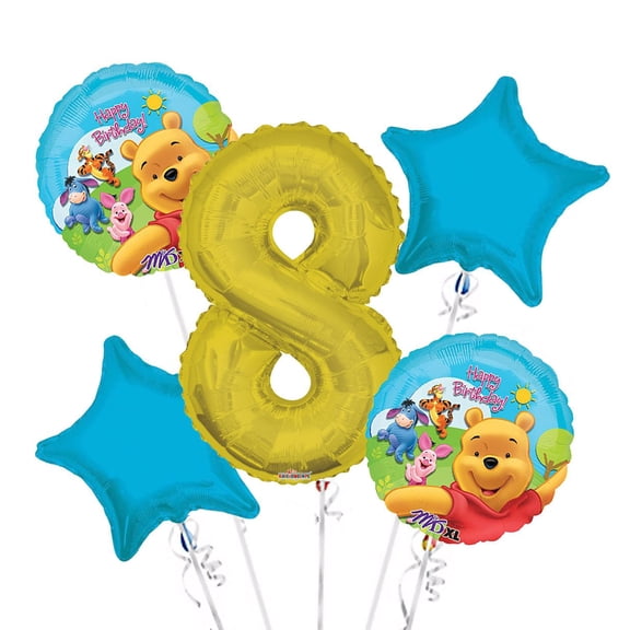 Winnie the Pooh Balloon Bouquet 8th Birthday 5 pcs - Party Supplies