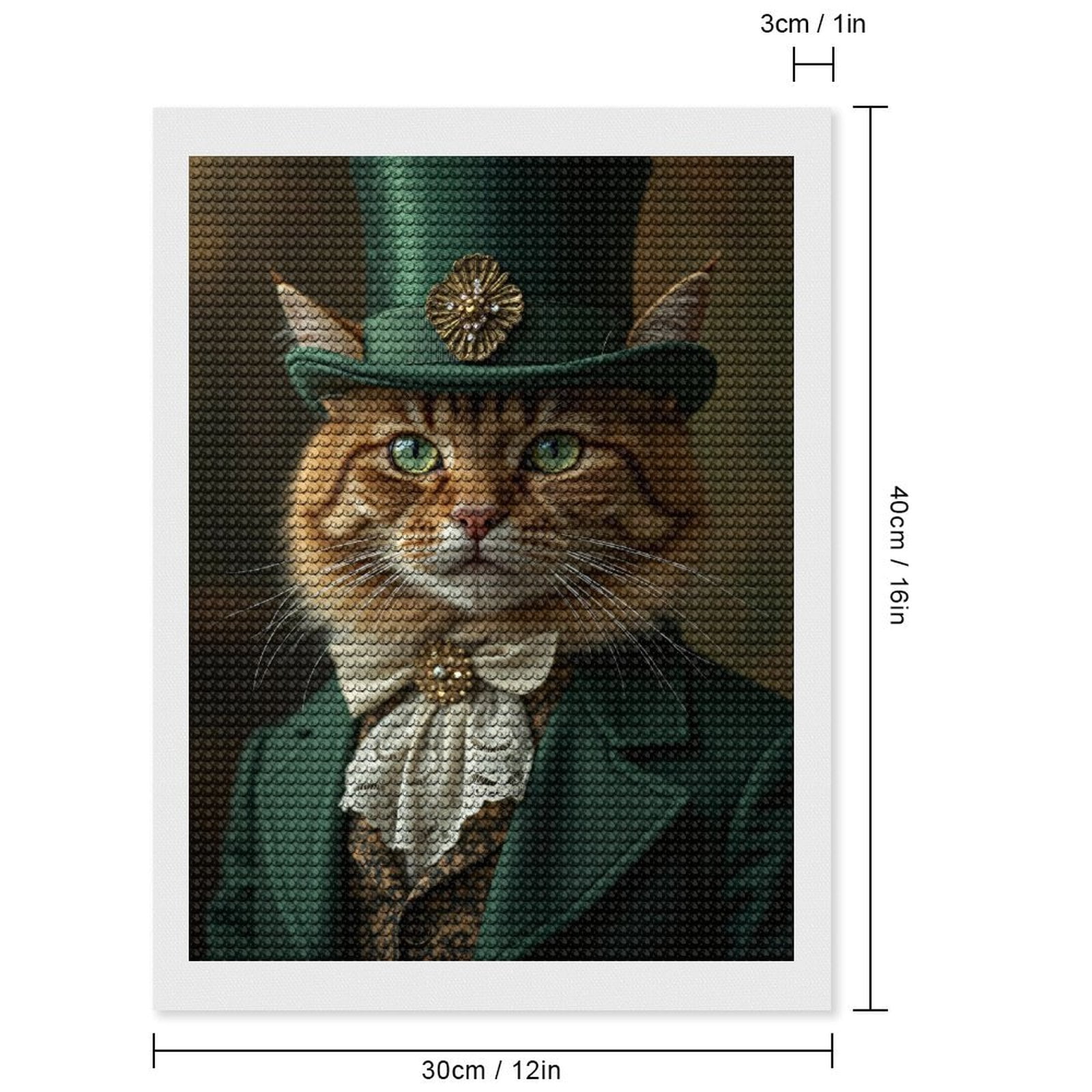 Diamond Art Kits for Adults, Cat In Green Hat And Suit 5D Diamond Painting Kits for Adults Beginners, DIY Full Drill Diamond Painting, Gem Art and Crafts 12x16