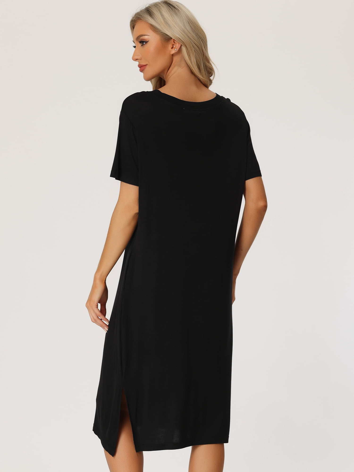 DARING DIVA Women's Short Sleeve T-shirt Dress Nightshirt for Lounge M Black