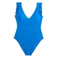 thumbnail image 3 of Sngxgn Women's Swimsuit Tummy Control Bathing Suit Ruffle V Neck Swimwear(Blue,L), 3 of 6