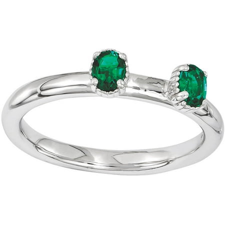 Created Emerald Cross - Created Emerald Sterling Silver Two-Stone Ring