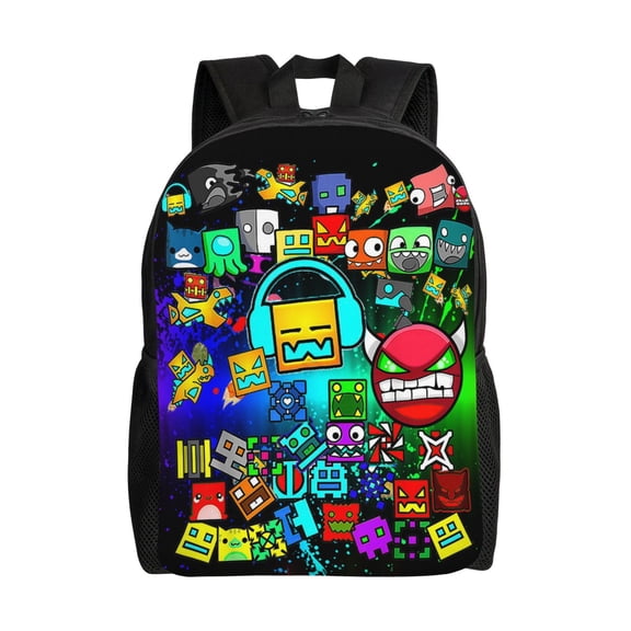 Geo-metry Game Dash Lightweight Backpack Laptop Shoulders Bag Bookbag Daypack Travel Women Men