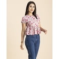 thumbnail image 2 of Moomaya Womens Styled Back Peplum Top, Printed Round Neck Vacation Crop Top, 2 of 7