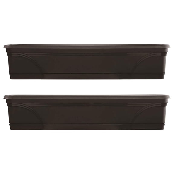 36 Inch Window Box Planters (2 Pack), Black - Indoor Outdoor Hanging Garden Boxes, Rectangular Planter for Window Sill, Weather Resistant Resin