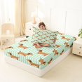 thumbnail image 4 of Manfei Cartoon Dog Twin Fitted Sheet, Modern Stripe Bedding, Green White, 2 Pieces, 1 Fitted Sheet and 1 Pillowcase, 4 of 6